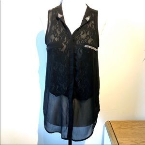 Guess | sheer sleveless blouse with rhinestones